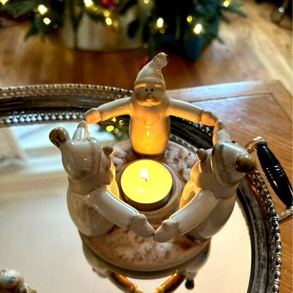 VTG Ceramic XMAS Tea Light Holder Santa & Angel Figurines Neutral esthetic beige - Picture 5 of 11